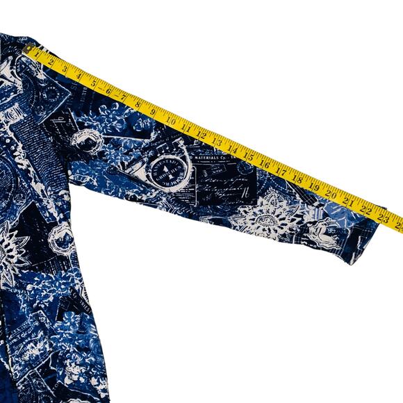 WEEKENDS By CHICO'S Zip Front Jacket Top Size 1 (M /8) Blue Print Band Collar - Picture 4 of 7